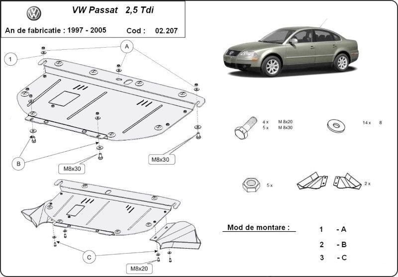 kit distributie passat b6 1.9 tdi pret Scut motor metalic VW Passat B5 2.5 TDI V6 1996-2005