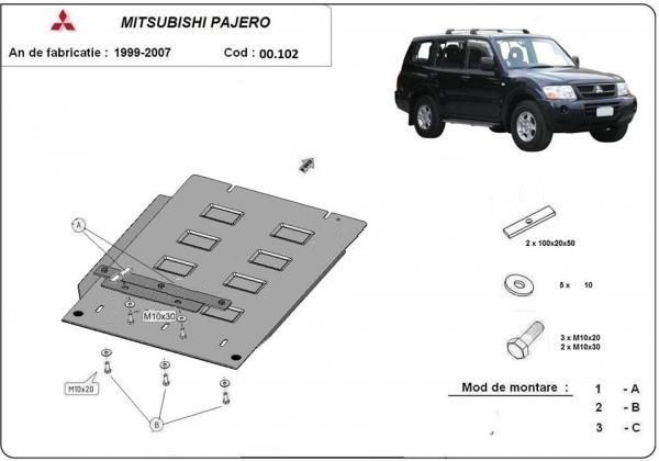 capac cutie viteze u445 cu doua manete 3 viteze Scut metalic cutie de viteze Mitsubishi Pajero 3 (V60, V70) 1998-2007