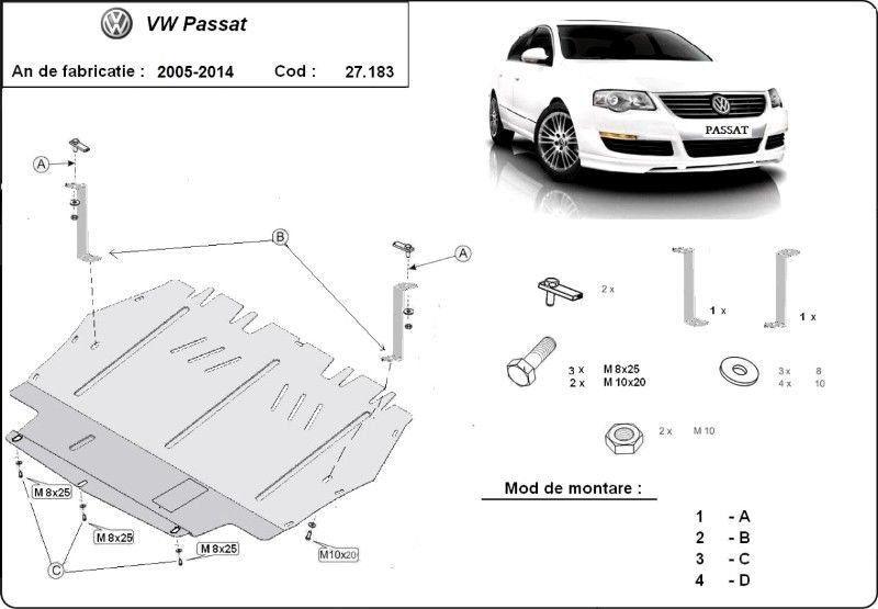 kit distributie passat b6 2.0 tdi bmp pret Scut motor metalic VW Passat B6/B7 2005-2014