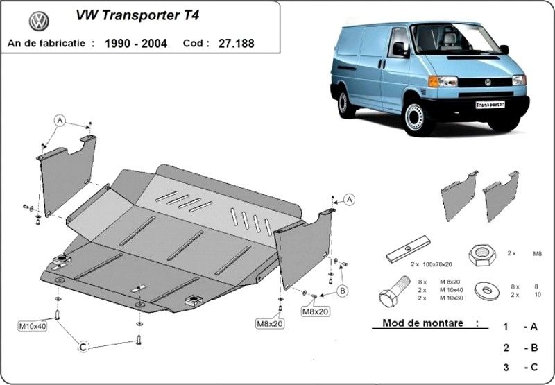 volkswagen transporter t4 8+1 de vanzare Scut motor metalic VW Transporter T4 1990-2002