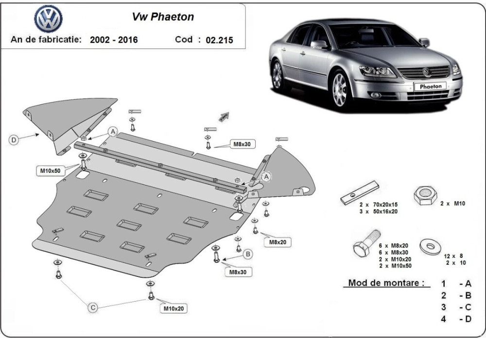 Scut motor metalic VW Phaeton 2002-2016