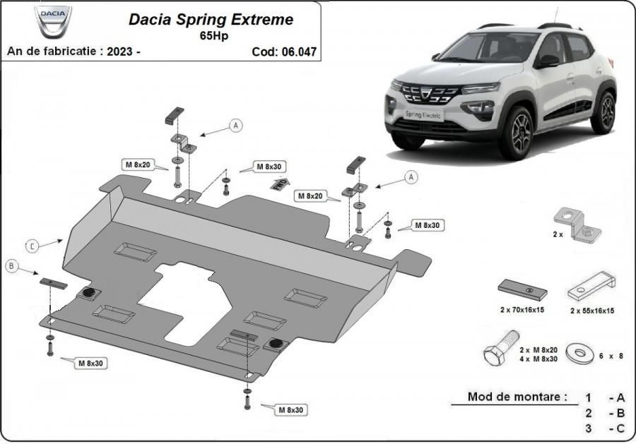 Scut motor metalic Dacia Spring Extreme 2023-prezent