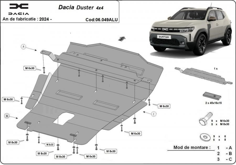 Scut motor aluminiu Dacia Duster 4x4 2024-prezent