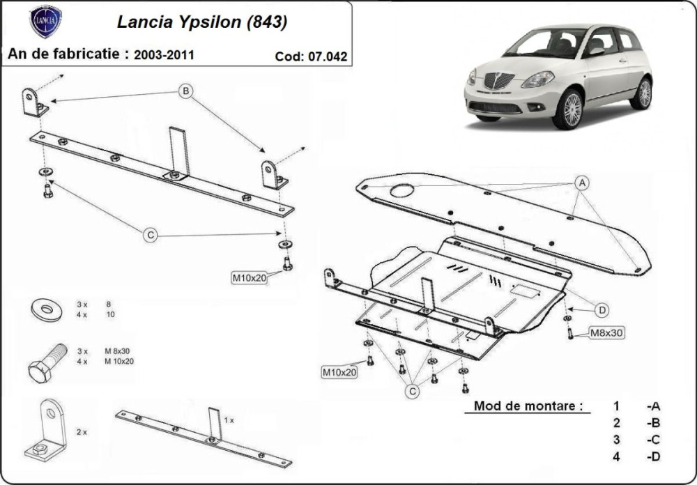 Scut motor metalic Lancia Ypsilon 2003-2011