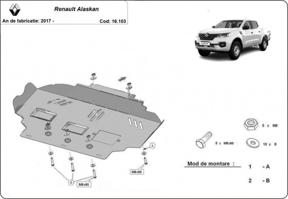 Scut motor metalic Renault Alaskan 2017-prezent