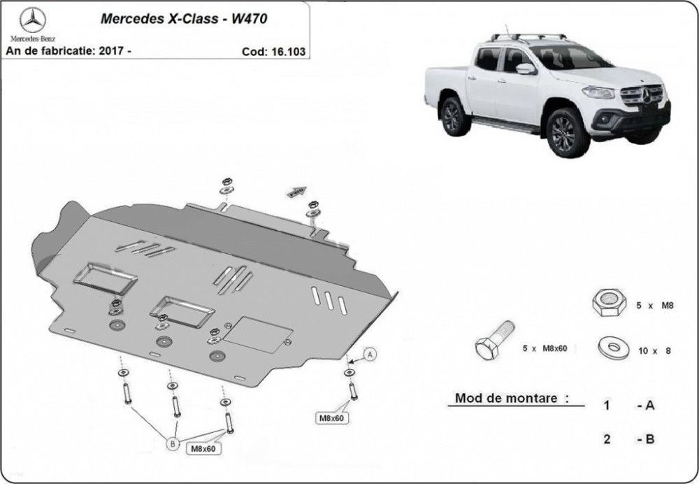 Scut motor metalic Mercedes X-Class W470 2017-prezent