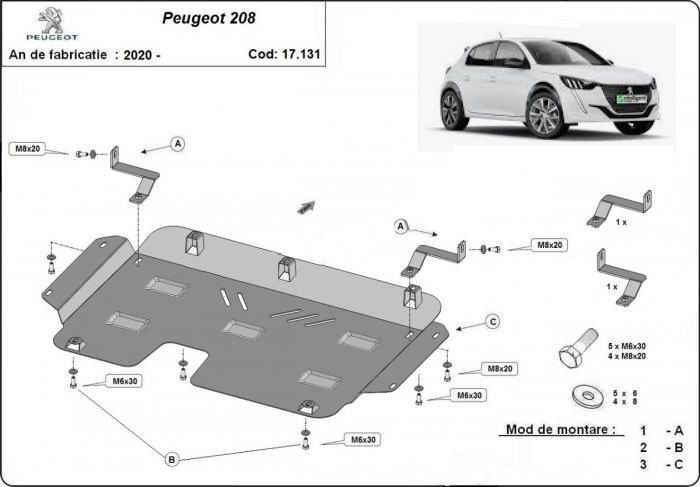 Scut motor metalic Peugeot 208 2019-prezent