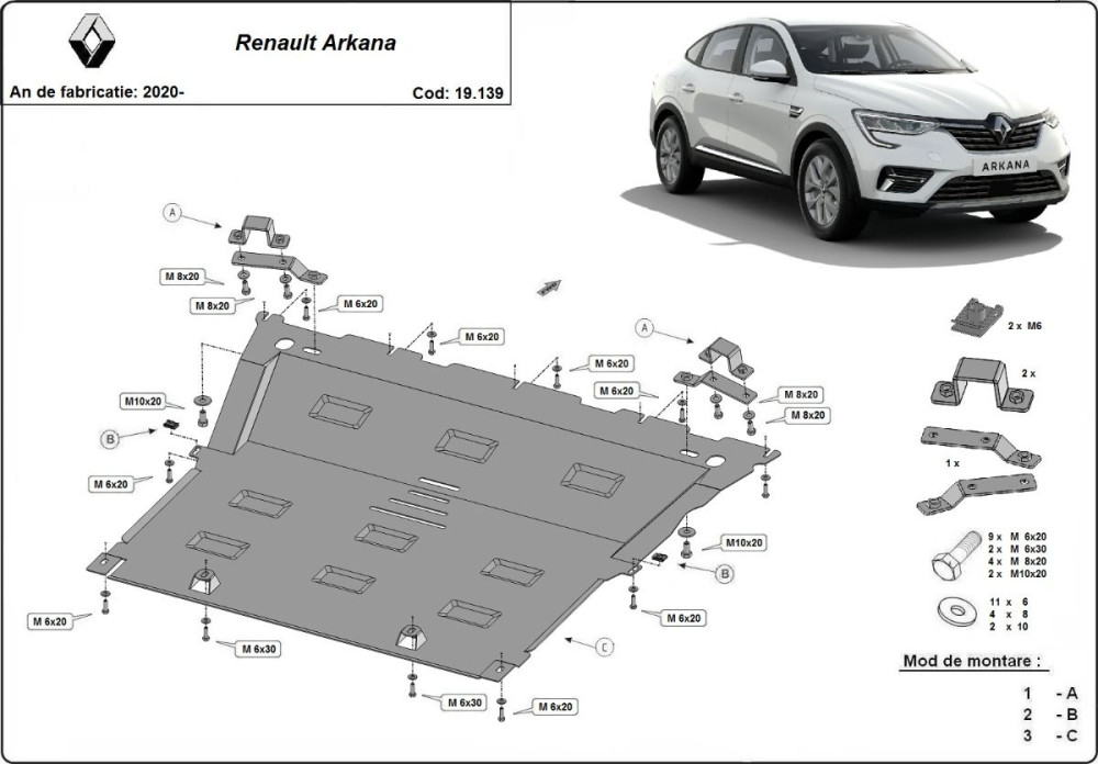 Scut motor metalic Renault Arkana 2021-prezent