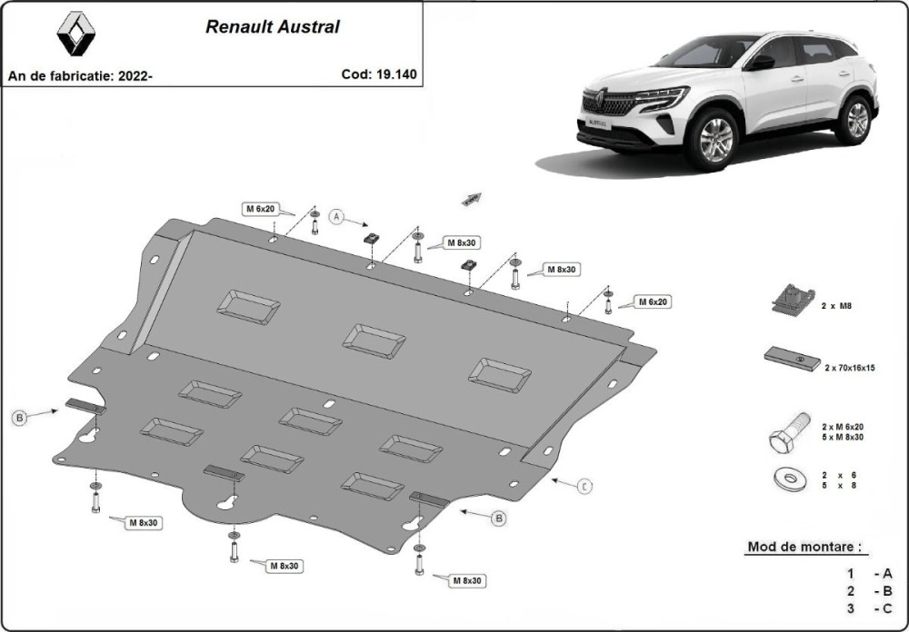 Scut motor metalic Renault Austral 2022-prezent