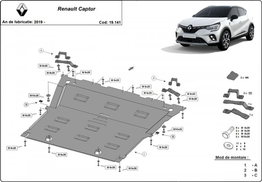 Scut motor metalic Renault Captur 2020-prezent