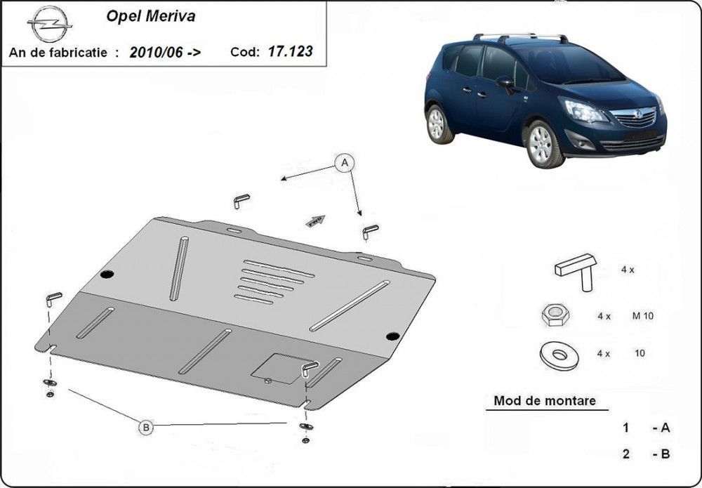 Scut motor metalic Opel Meriva B 2010-prezent