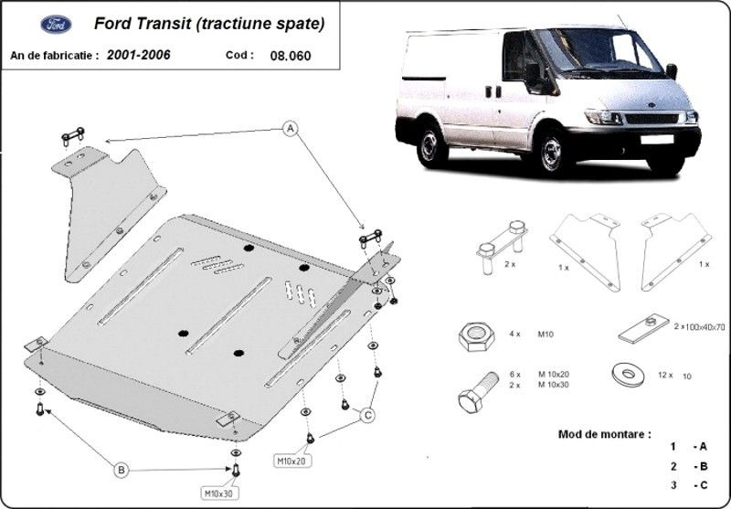 Scut motor metalic Ford Transit - tractiune spate 2000-2007