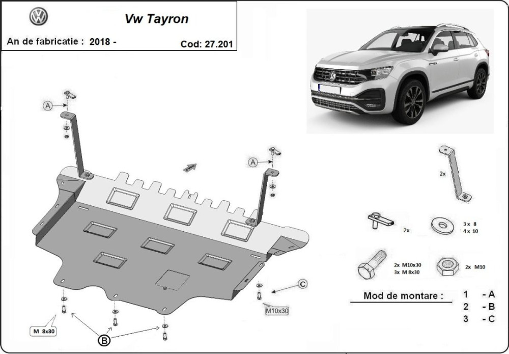 Scut motor metalic Volkswagen Tayron 2017-2023