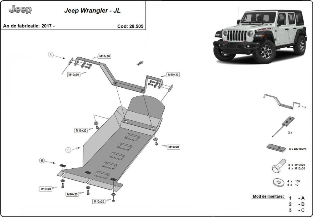 Scut motor metalic Jeep Wrangler 2018-prezent