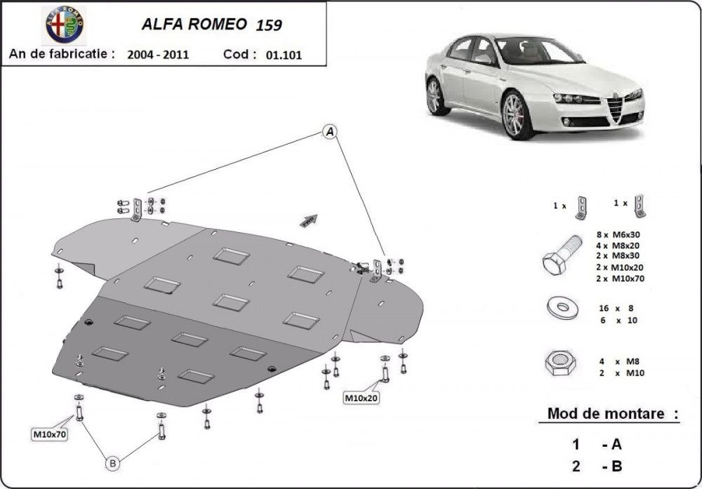 Scut motor metalic Alfa Romeo 159 2005-2011