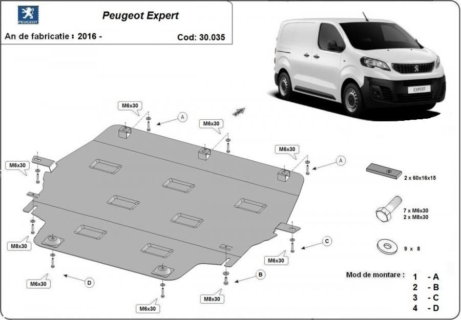 Scut motor metalic Peugeot Expert III 2016-prezent