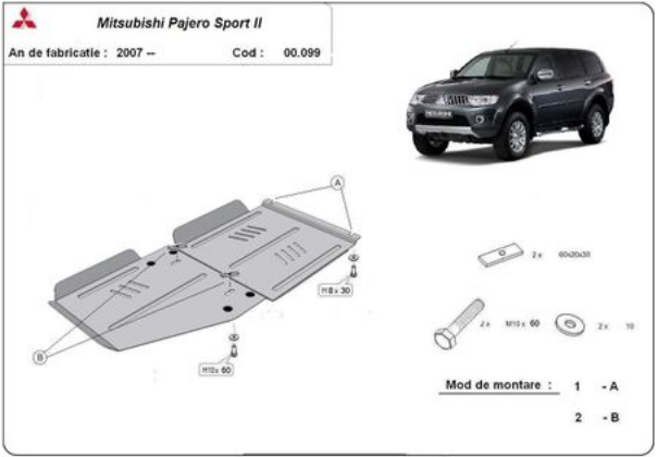 Scut metalic cutie de viteze si diferential Mitsubishi Pajero Sport 2 2007-prezent