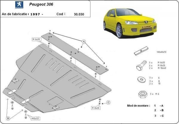 Scut motor metalic Peugeot 306 1993-2001