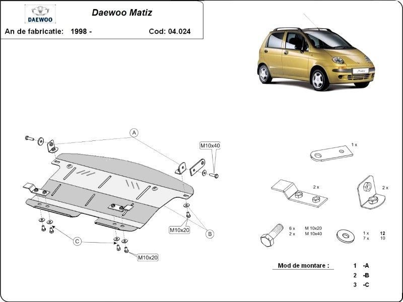 Scut motor metalic Daewoo Matiz 1998-prezent