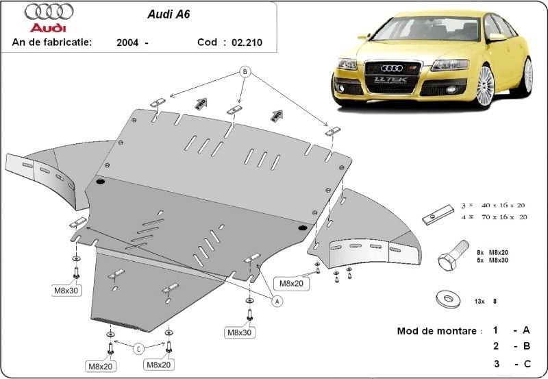 Scut motor metalic - laterale incluse Audi A6 C6 2004-2011