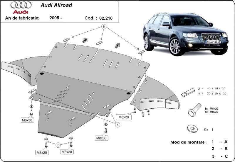 Scut motor metalic - laterale incluse Audi Allroad C6 2005-2011