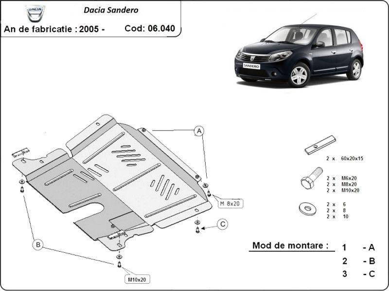 Scut motor metalic Dacia Sandero I 2008-2012