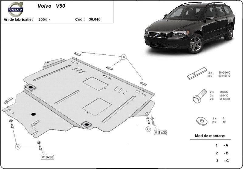 Scut motor metalic Volvo V50 2004-2012