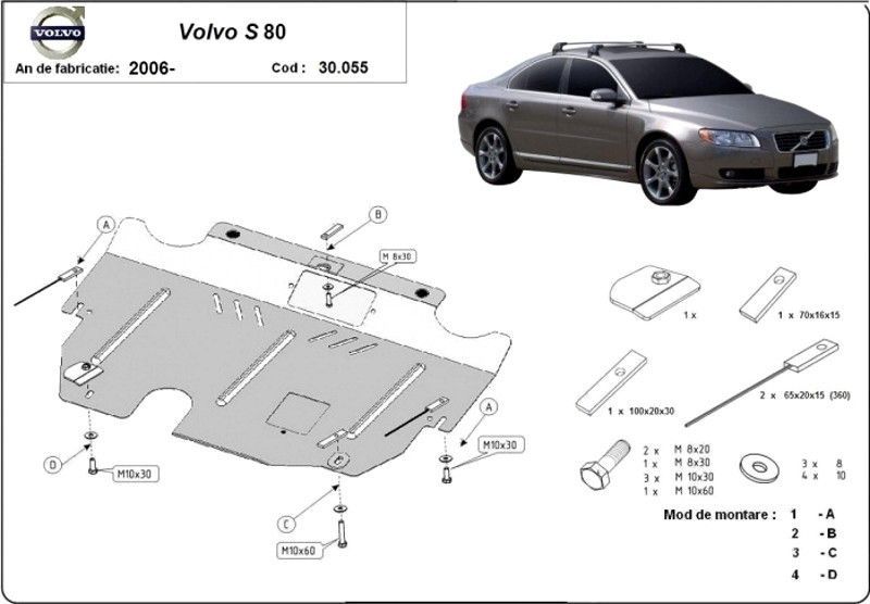 Scut motor metalic Volvo S80 2006-2016