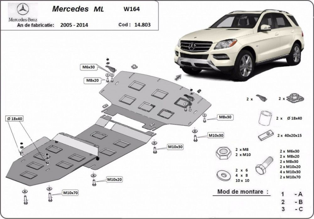 Scut motor metalic Mercedes ML W164 2005-2011