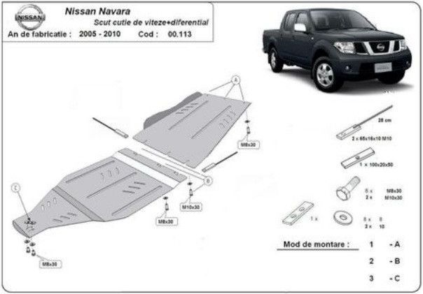 Scut metalic diferential si cutie de viteze Nissan Navara D40 2005-2016