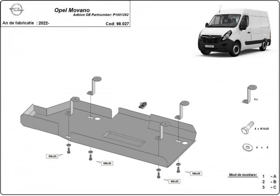 Scut metalic rezervor AdBlue P1001282 Opel Movano 2021-prezent