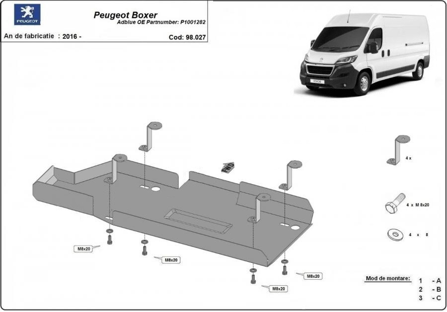 Scut metalic rezervor AdBlue P1001282 Peugeot Boxer 2016-prezent