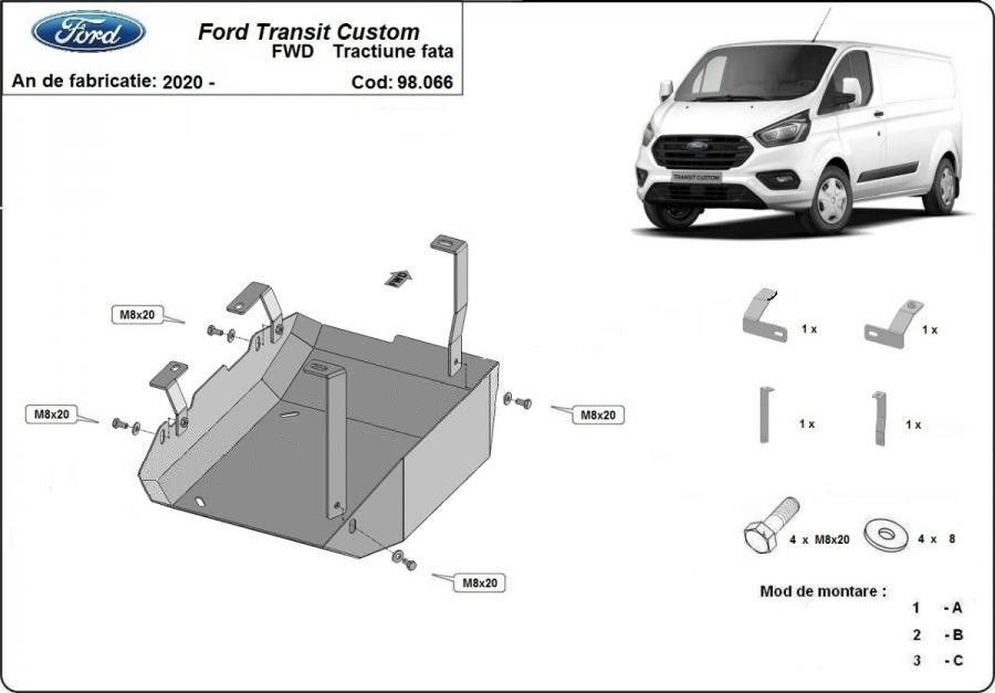 Scut metalic rezervor AdBlue Ford Transit Custom Tractiune Fata 2020-prezent