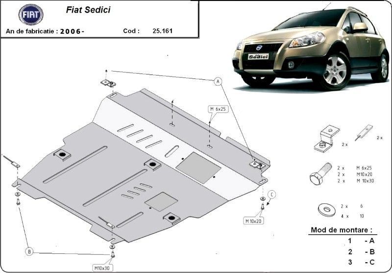 Scut motor metalic Fiat Sedici 2006-2015