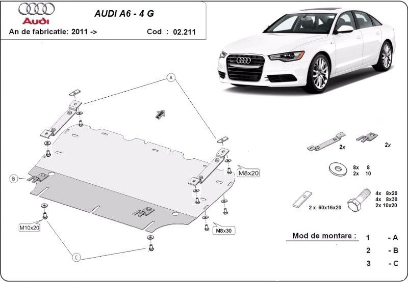 Scut motor metalic Audi A6 C7 2011-2018