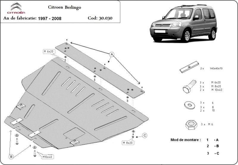 Scut motor metalic Citroen Berlingo 1996-2011