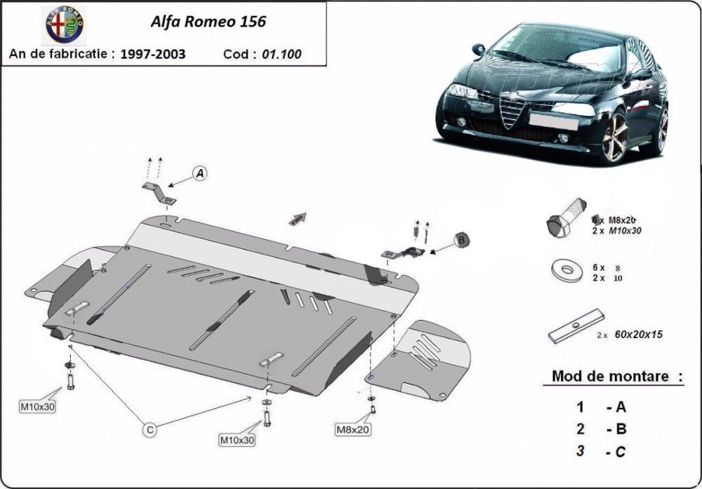 Scut motor metalic Alfa Romeo 156 1997-2006