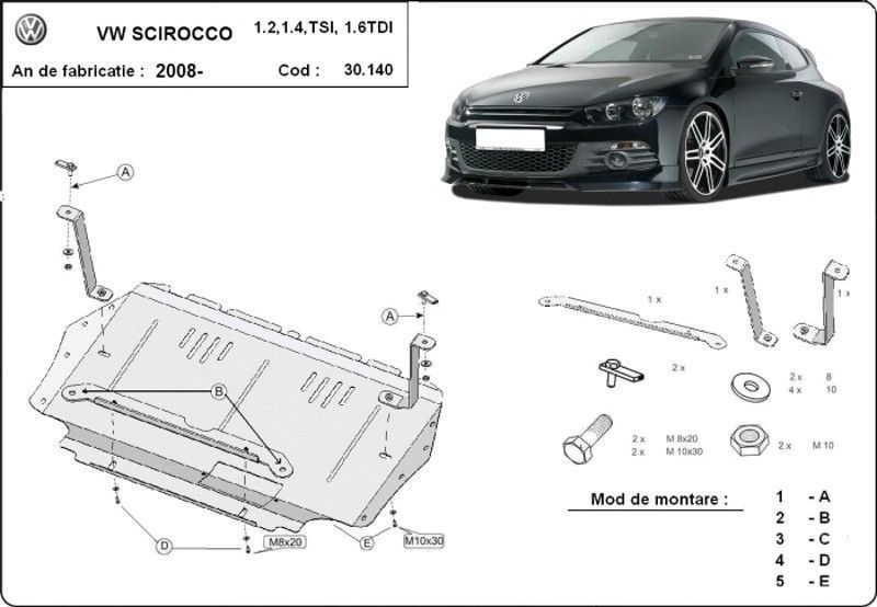 Scut motor metalic VW Scirocco 1.2,1.4,TSI, 1.6TDI 2008-2017