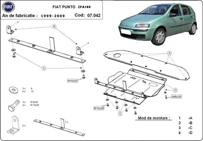 Scut motor metalic Fiat Punto I, II 1993-2011