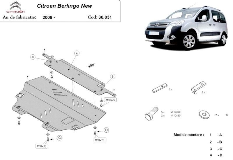 Scut motor metalic Citroen Berlingo 2008-2018